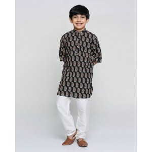 Midnight Paisley Mylo Block Print Kurta Set