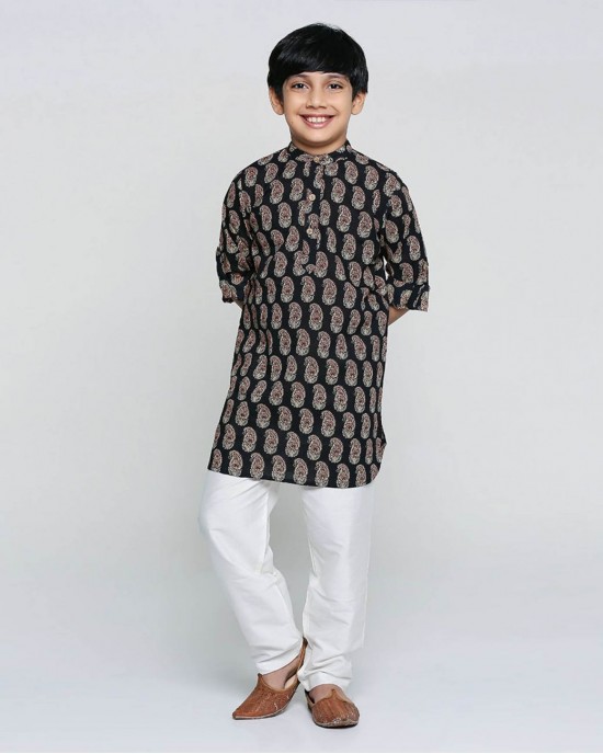 Midnight Paisley Mylo Block Print Kurta Set