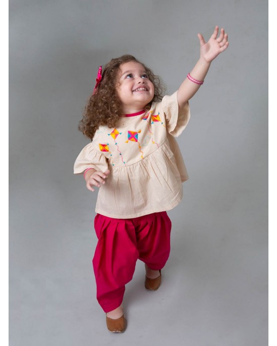 Top Set Phulkari Kite - Beige