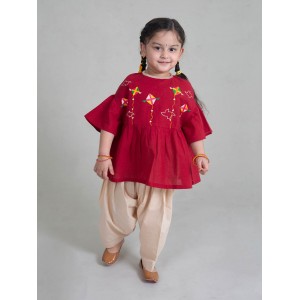 Top Set Phulkari Kite - Maroon
