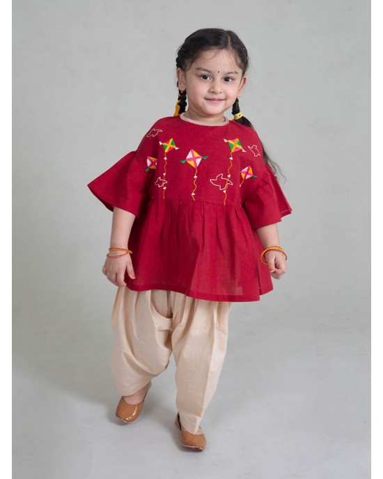 Top Set Phulkari Kite - Maroon