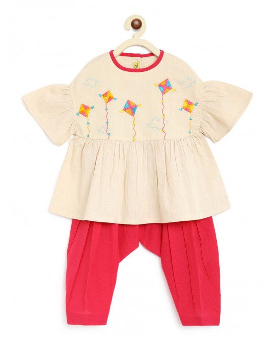 Top Set Phulkari Kite - Beige