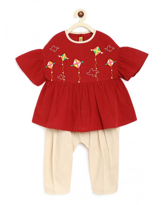 Top Set Phulkari Kite - Maroon