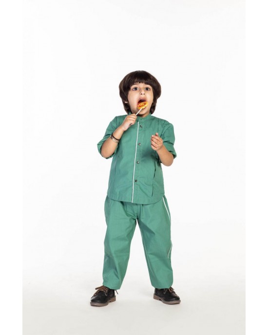 Piping Detail Band Collar Shirt Co-Ord