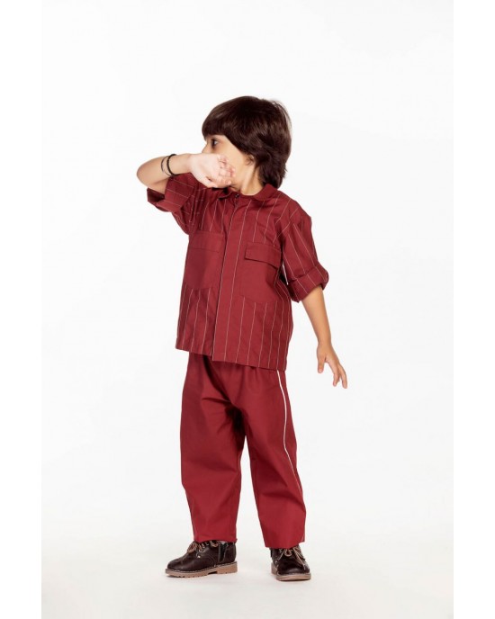 Embroidered Collar Shirt Co-Ord