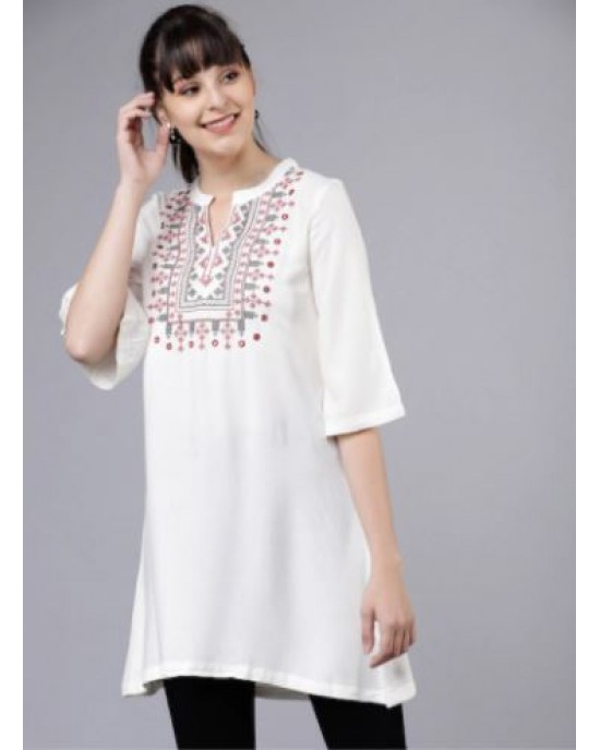 Women Off-white Embroidered Tunic