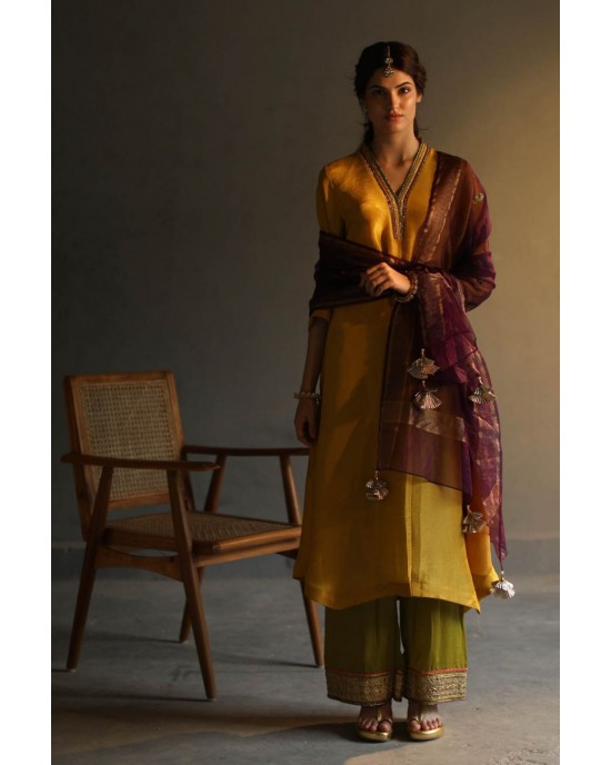 Women Mustard Yellow Embroidered Tunic