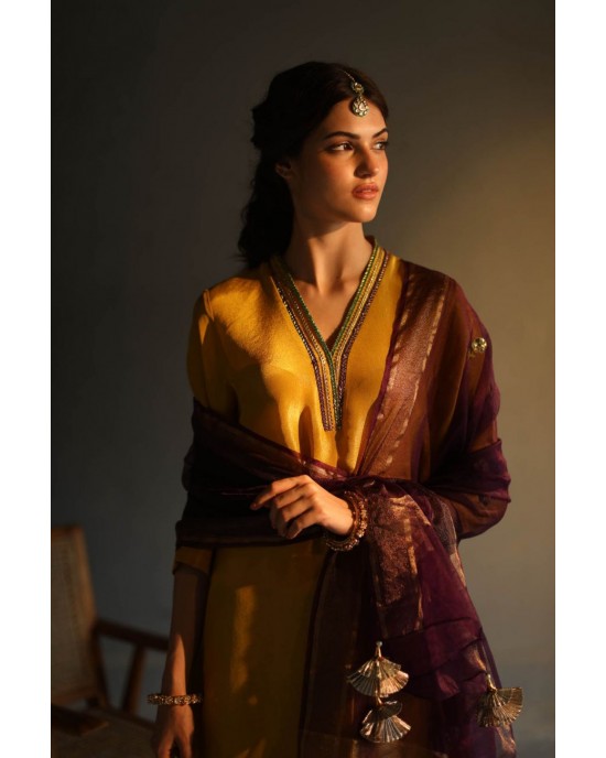 Women Mustard Yellow Embroidered Tunic